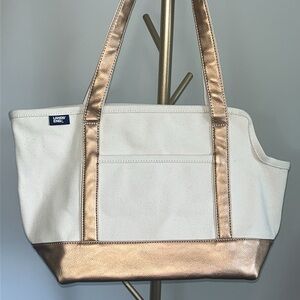 Lands End Canvas metallic Rose gold & White/Cream Small Pet Dog Carrier Tote Bag